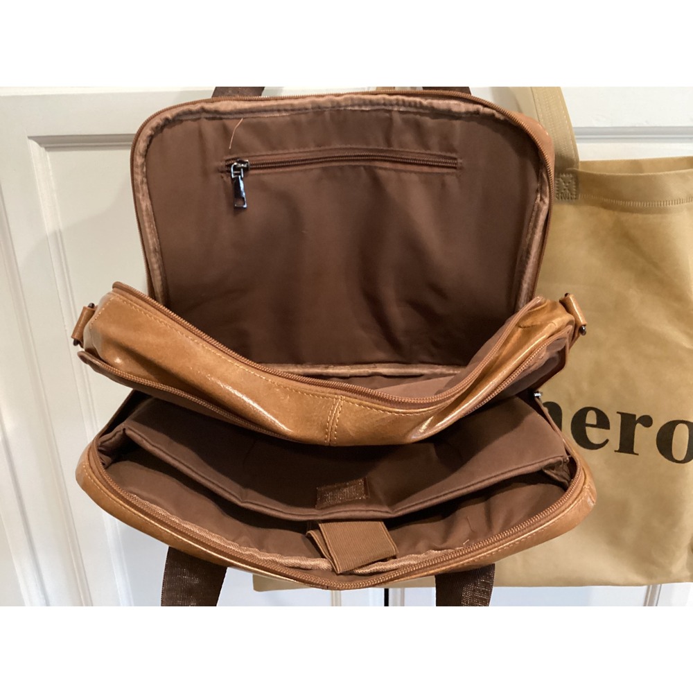 Ekphero Brown Faux Leather Briefcase Messenger Bag Laptop Bag with Strap - Picture 7 of 12